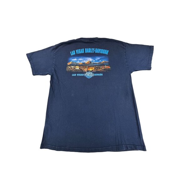 2003 Harley Davidson Las Vegas T-Shirt Blue Size L Bar Shield  Chrome USA - Picture 6 of 12